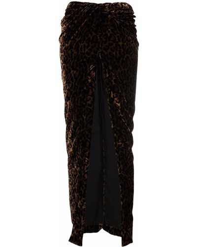 LAQUAN SMITH Velvet Cheetah-print Draped Skirt - Black