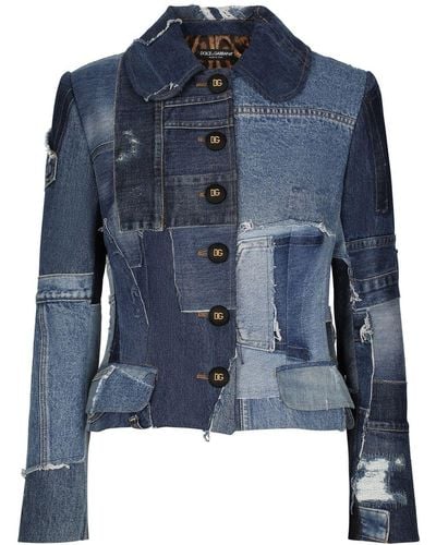 Dolce & Gabbana Veste en jean à design patchwork - Bleu