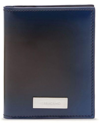 Ferragamo Two-tone Bi-fold Leather Cardholder - Blue