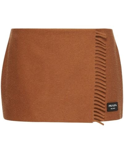 Prada Fringed Cashmere Miniskirt - Brown