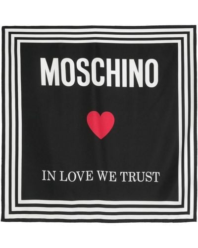 Moschino Foulard en soie In Love We Trust à logo - Noir