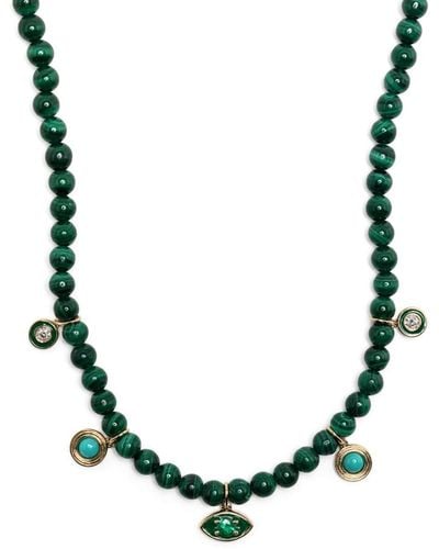 Sydney Evan 14kt Yellow Gold Malachite And Diamond Beaded Necklace - Natural