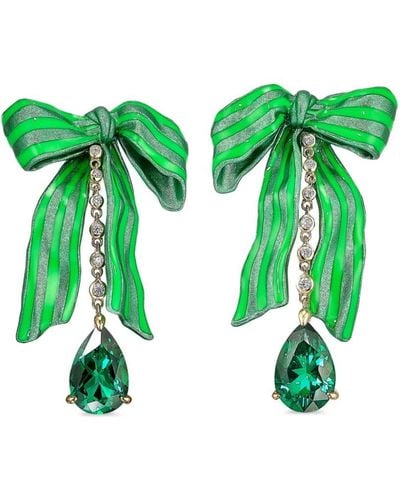 Anabela Chan 18kt White Gold Vermeil Bardot Bow Emerald And Diamond Earrings - Green