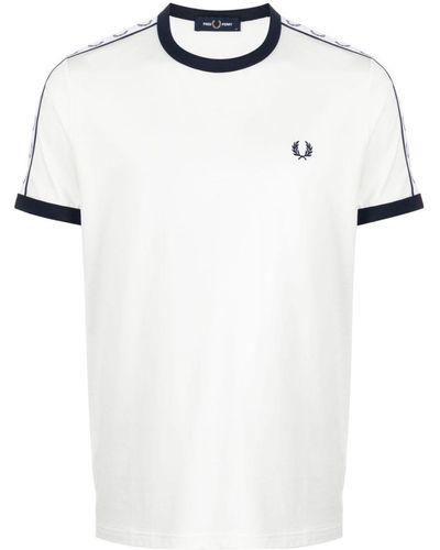 Fred Perry Ringer T-Shirt mit Logo-Streifen - Weiß