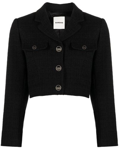 Sandro Cropped Tweed Jacket - Black
