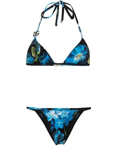 Dolce & Gabbana Triangel-Bikini mit Blumen-Print - Blau