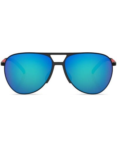 Prada Linea Rossa Logo-print Round-frame Sunglasses - Blue