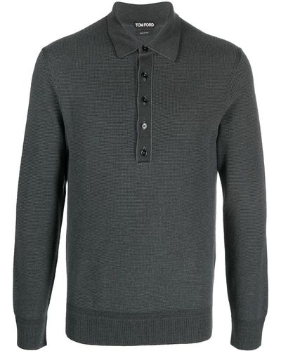 Tom Ford Polo-collar Ribbed Jumper - Grey