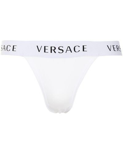 Versace Logo Waistband Thong - White
