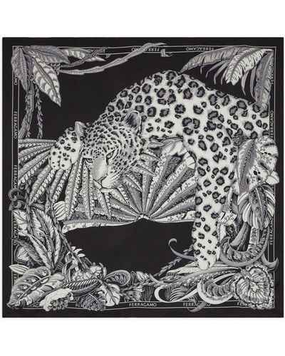 Ferragamo Foulard en soie à primé graphique - Noir