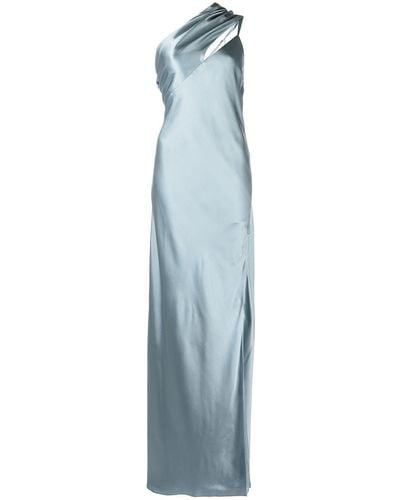 Michelle Mason Side-slit One-shoulder Gown - Blue