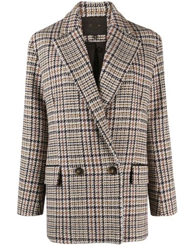 Maje Houndstooth-pattern Double-breasted Blazer - Brown