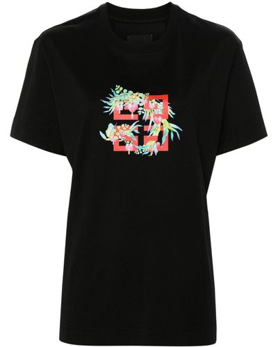 Givenchy 4g Flowers-print Cotton T-shirt - Black