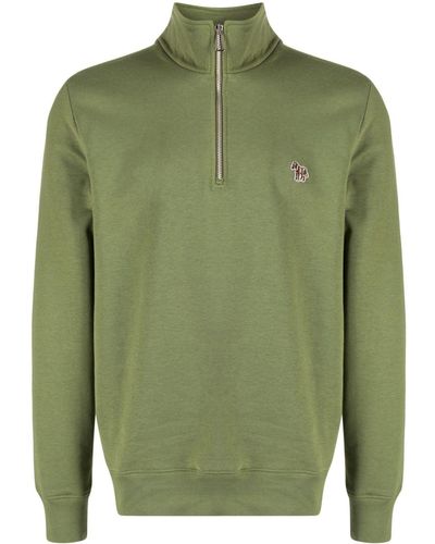 PS by Paul Smith Zebra-motif Cotton Half-zip Sweatshirt - Green