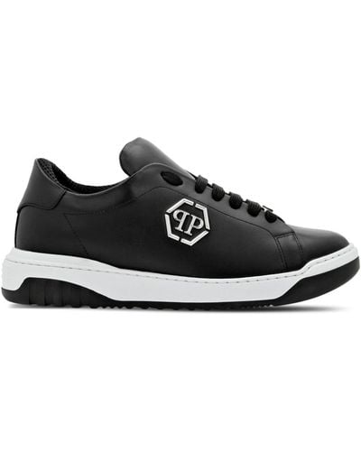 Philipp Plein Logo-appliqué Leather Sneakers - Black