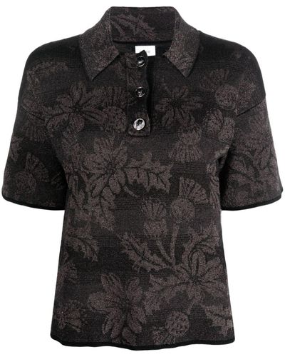 Barrie Floral-jacquard Short-sleeve Lurex T-shirt - Black