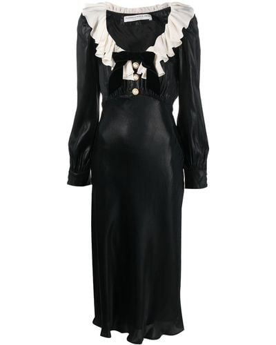 Alessandra Rich Glossy Black Midi Kleid - Zwart