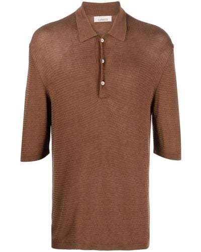 Laneus Half-sleeve Knitted Polo Shirt - Brown