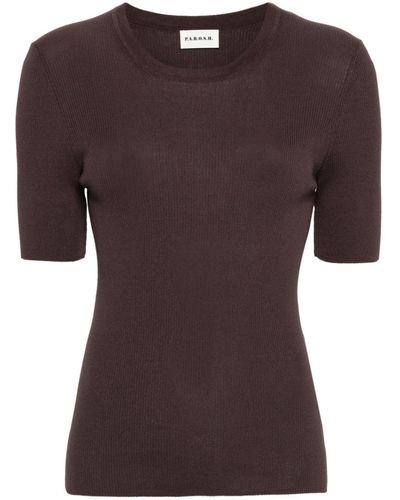 P.A.R.O.S.H. Short-sleeve Ribbed-knit Top - Brown