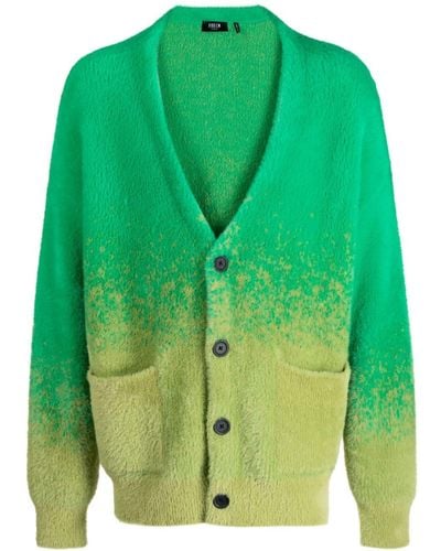 FIVE CM Two-tone V-neck Cardigan - Green
