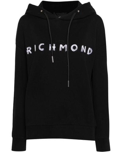John Richmond Logo-embroidered Cotton Hoodie - Black