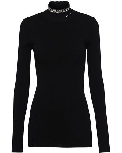 Prada Crystal-embellished Funnel-neck Sweater - Black