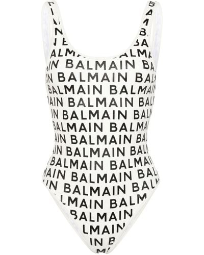 Balmain Badeanzug mit Logo-Print - Weiß