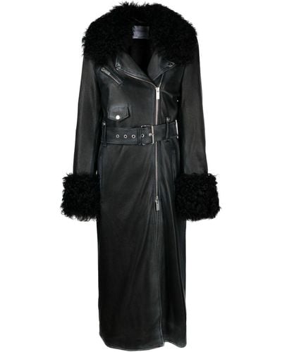 Blumarine Faux Fur-trim Leather Coat - Black