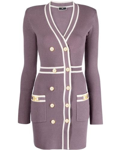 Elisabetta Franchi Knitted V-neck Long-sleeve Minidress - Purple