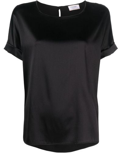 Wild Cashmere Short-sleeve Silk Blouse - Black
