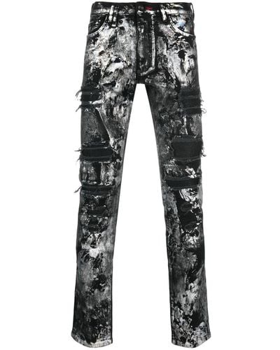Philipp Plein Rock Star Hand-painted Skinny Jeans - Blue