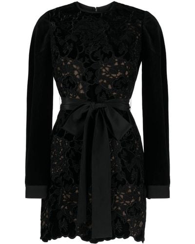 Elie Saab Floral-lace Detailing Velvet-finish Dress - Black