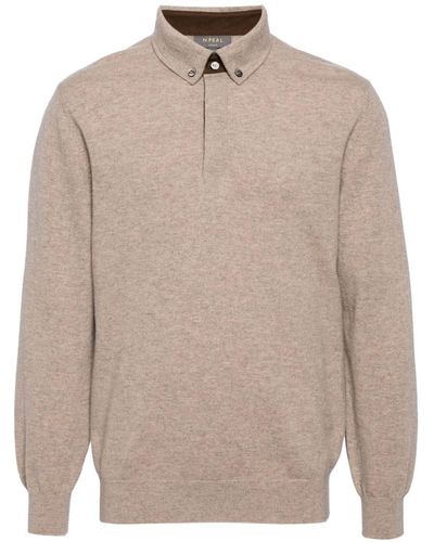 N.Peal Cashmere Long-sleeve Knitted Polo Shirt - Natural