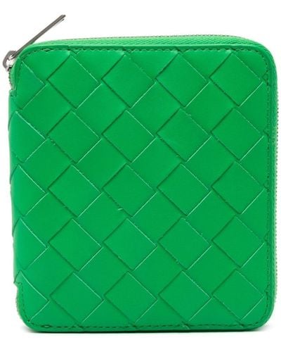 Bottega Veneta Compact Zip Around Leather Wallet - Green