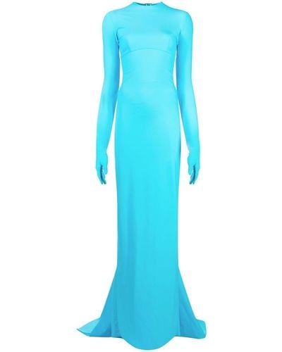Balenciaga Long-sleeve Fishtail Evening Gown - Blue