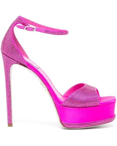 Rene Caovilla 130mm Crystal-embellished Platform Sandals - Pink