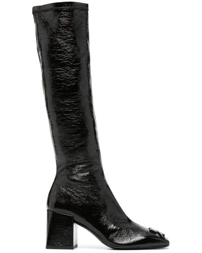 Courreges 75mm Raised-logo Leather Knee Boots - Black