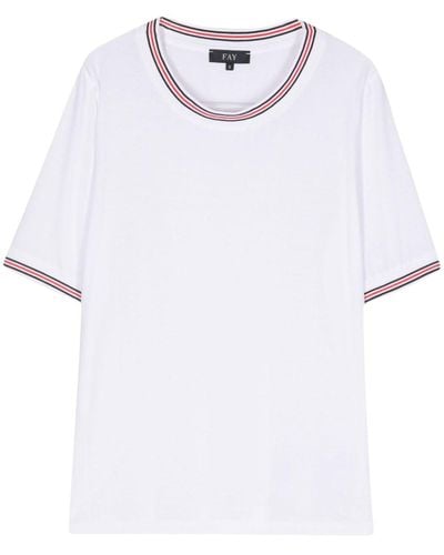 Fay Striped-trim T-shirt - White