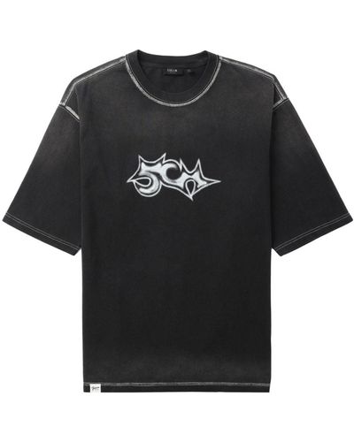 FIVE CM Embroidered Cotton T-shirt - Black