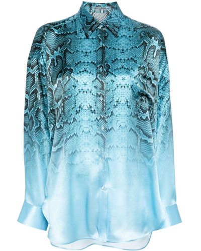 Ermanno Scervino Snake-Print Silk Shirt - Blue