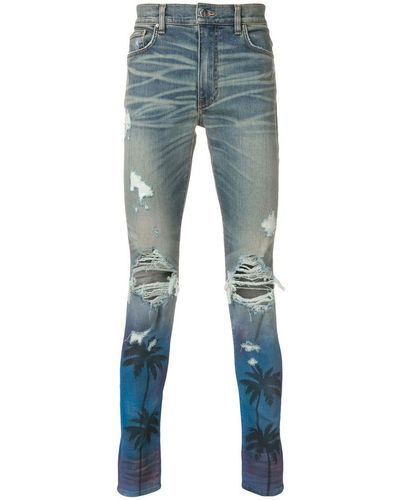 Amiri Palm Tree Ripped Skinny Jeans - Blue