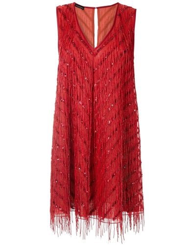Emporio Armani Fringed Shift Silk Dress - Red