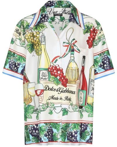 Dolce & Gabbana Graphic-print Silk-twill Shirt - Green