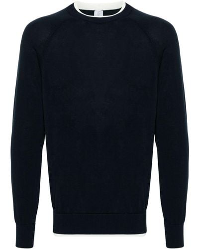 Eleventy Layered-trim Cotton Sweater - Blue