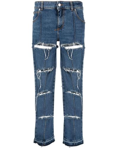 Alexander McQueen Jeans crop con effetto vissuto - Blu