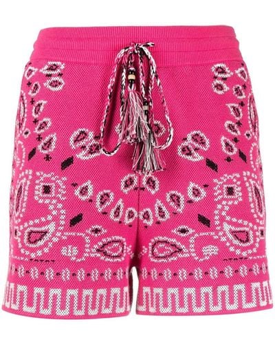 Alanui Bandana-print Pique Shorts - Pink