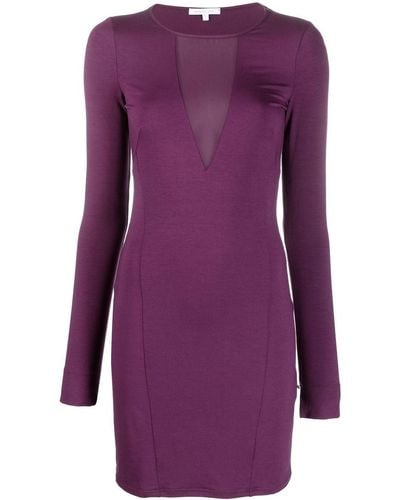 Patrizia Pepe Long-sleeved V-neck Mini Dress - Purple