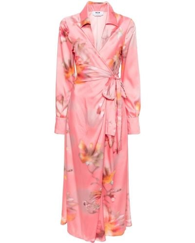 MSGM Abstract-pattern Print Wrap Dress - Pink