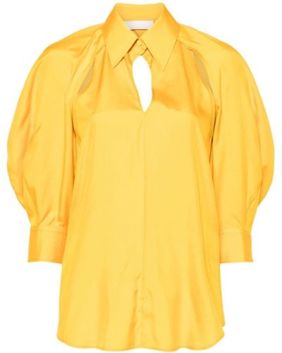 Chloé Open-shoulder Silk Blouse - Yellow