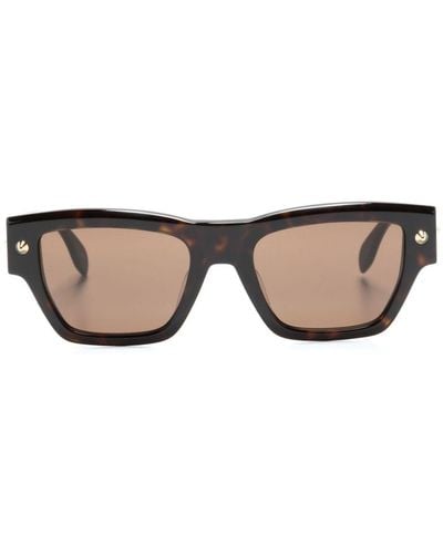 Alexander McQueen Rivet-detail Square-frame Sunglasses - Brown
